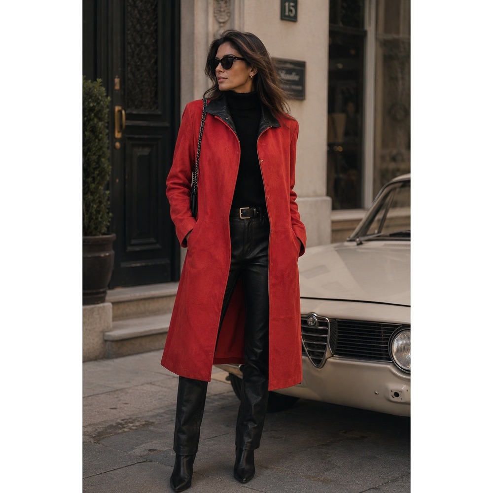 Jennifer Tatanelli Casini Firenze Italian Red Suede Leather Coat Jacket  IT 40